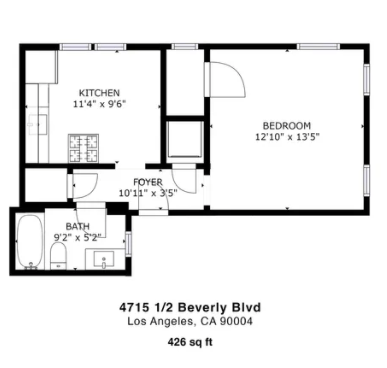 Floor plan for studio, 1 bath, 462 sqft